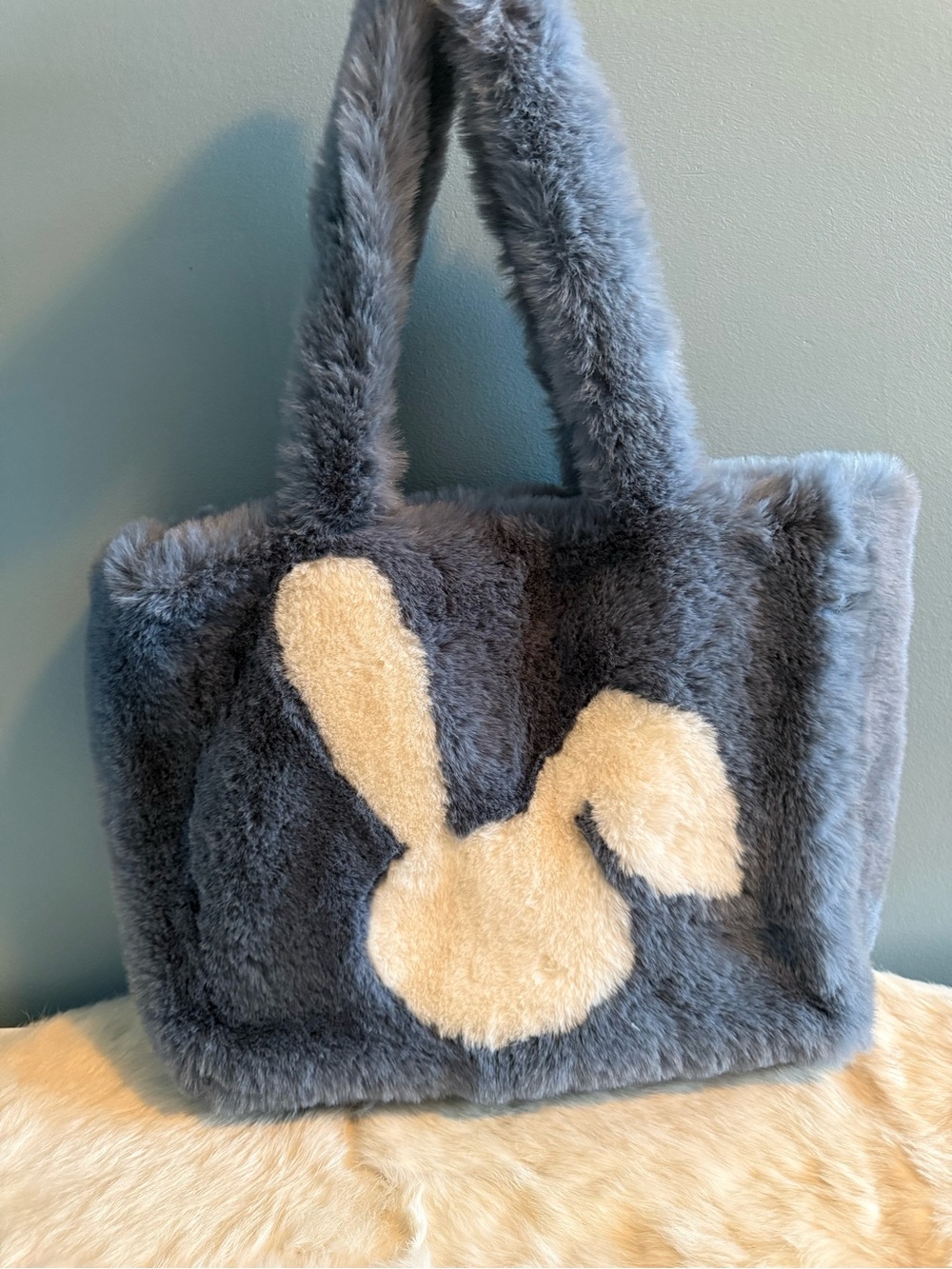Winter Bunny Blue Plush Tote Bag